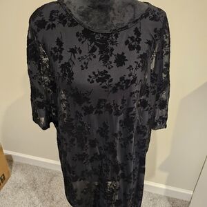 Black Floral Velvet Overlay Top